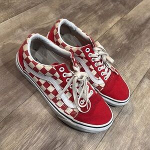 Vans Red and White Checkered Sneakers Old Skool Low Top Size 8
